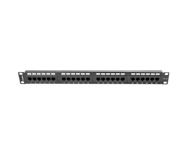 Patch panel 24 porturi 1U Cat.5e UTP negru Lanberg PPU5-1024-B pentru rack