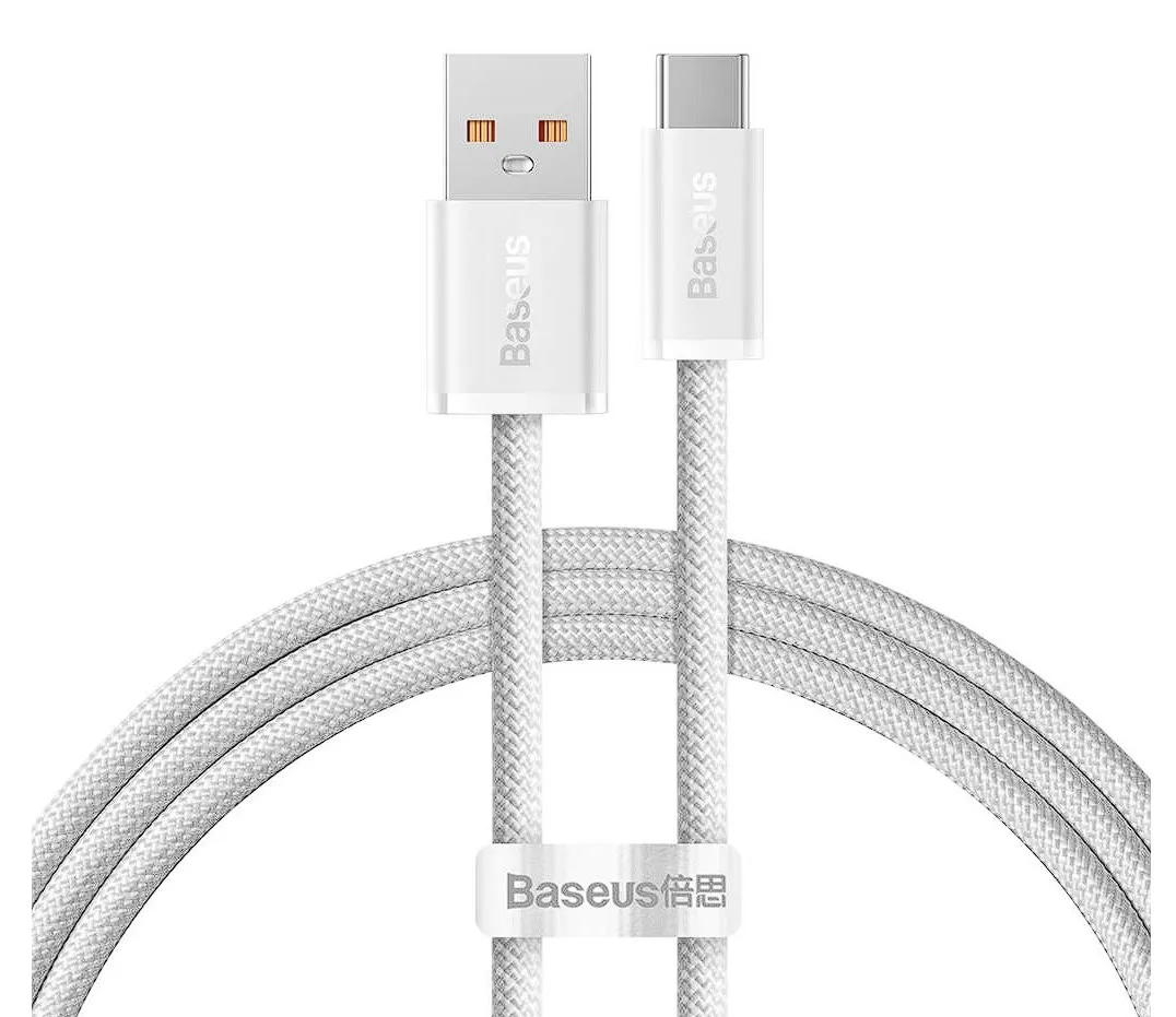 CABLU alimentare si date Baseus Dynamic, Fast Charging Data Cable pt. smartphone, USB la USB Type-C 100W, brodat, 1m, alb "CALD000602" (timbru verde 0.18 lei) - 6932172607456