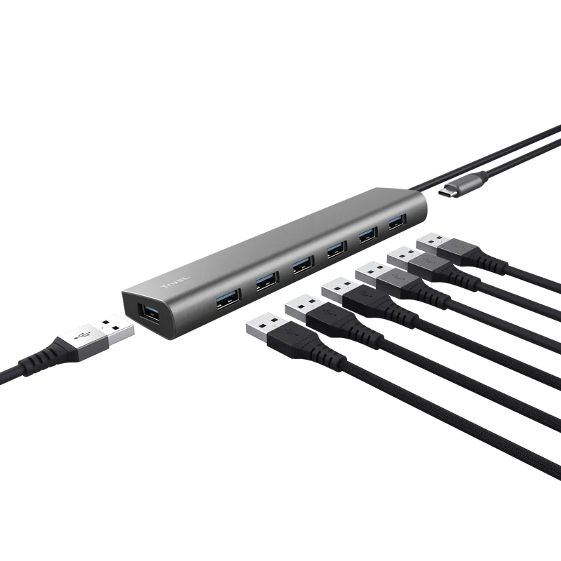 Hub USB Trust Halyx 7 porturi USB 3.2 Gen1 gri