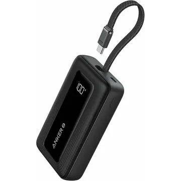 Baterie externă Anker Zolo 10.000 mAh neagră cu cabluri USB-C și USB-A