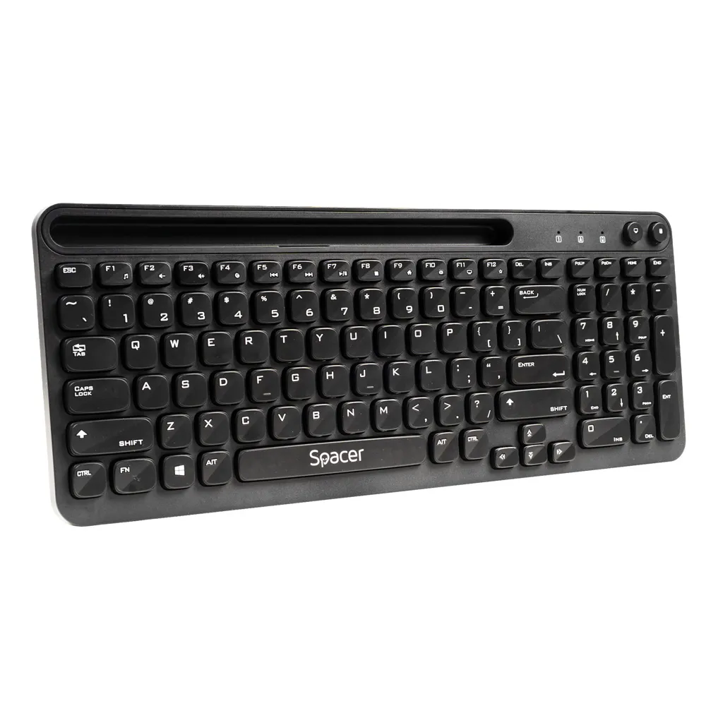 Tastatură wireless negru SPACER 102 taste cu suport telefon
