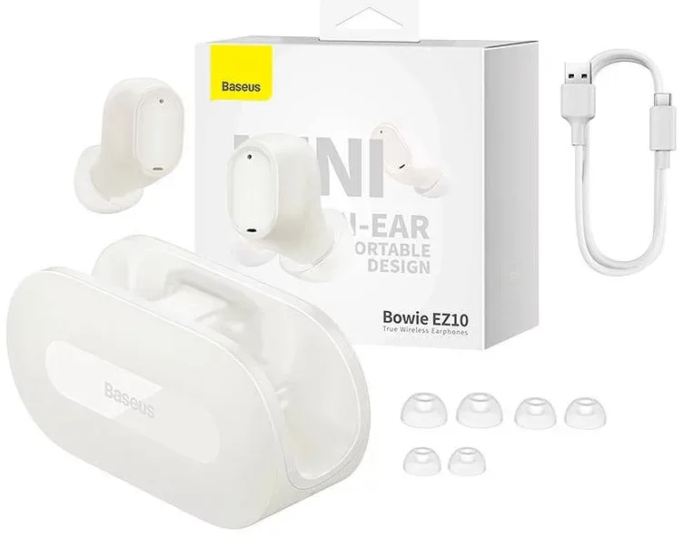 Căști Baseus Bowie EZ10 Bluetooth 5.3 albe cu microfon integrat