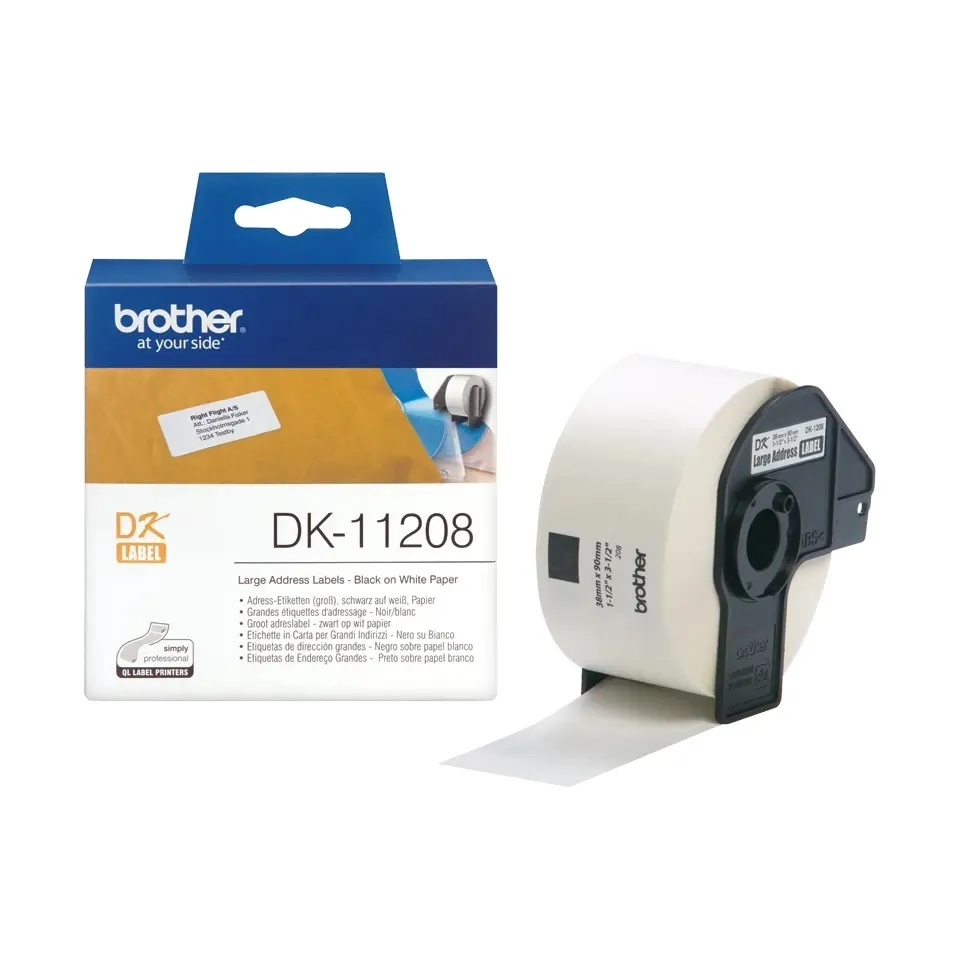 Etichete Brother DK11208 38x90mm 400 bucati hartie negru alb