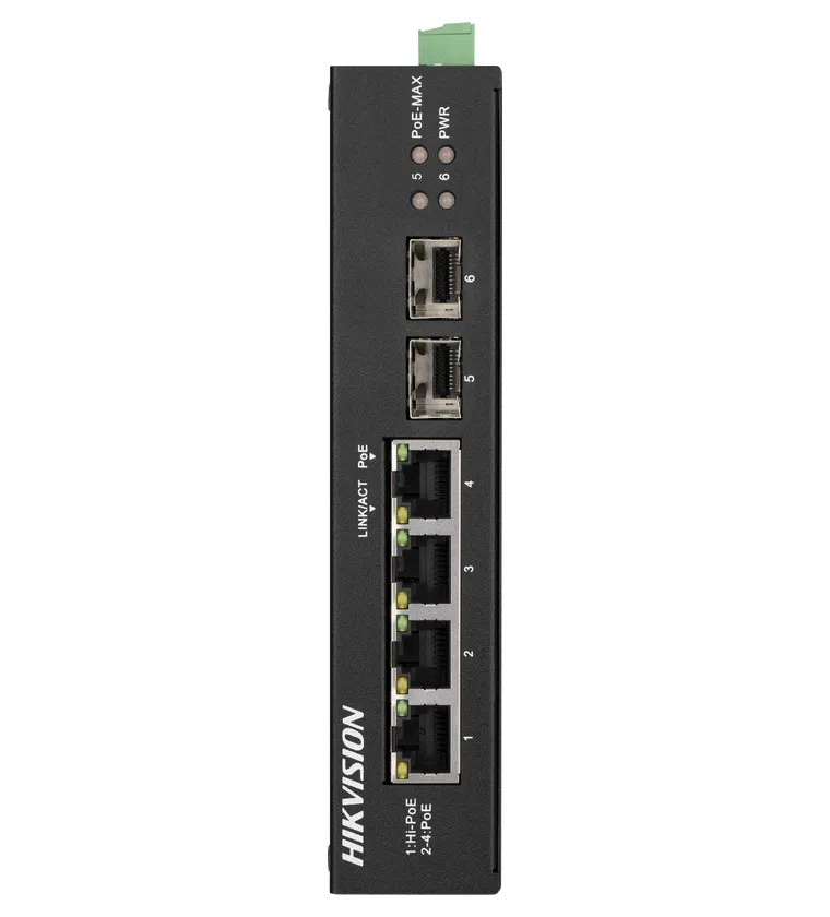 Switch Hikvision DS-3T0506HP-E/HS cu 6 porturi și carcasă metalică