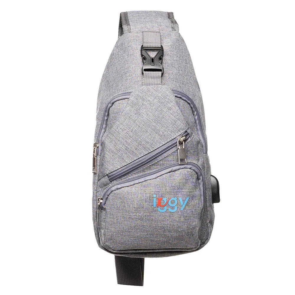 Rucsac sling gri Iggy cu mufa USB și compartimente multiple