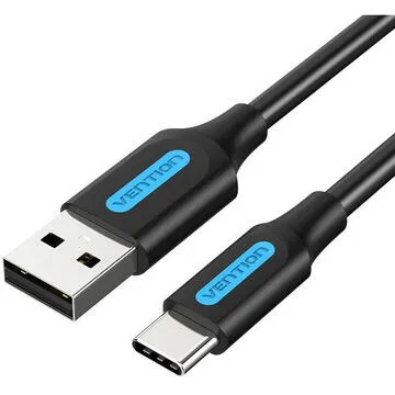 Cablu USB 2.0 la USB Type-C Vention negru 0.5m pentru date și alimentare