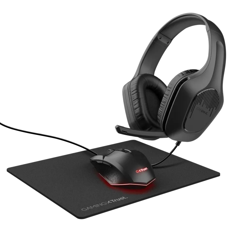 Kit gaming Trust GXT790 TRIDOX negru complet cu cască și mousepad