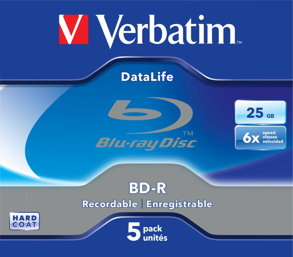 Discuri Blu-ray Verbatim BD-R 25GB, viteză 6x, pachet 5 buc