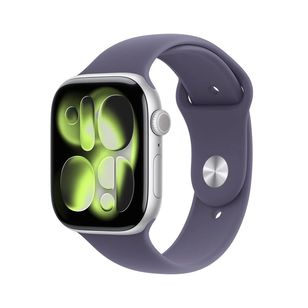 Apple Watch Series 11 46mm Cellular, carcasă aluminiu argintiu cu bandă sport neagră