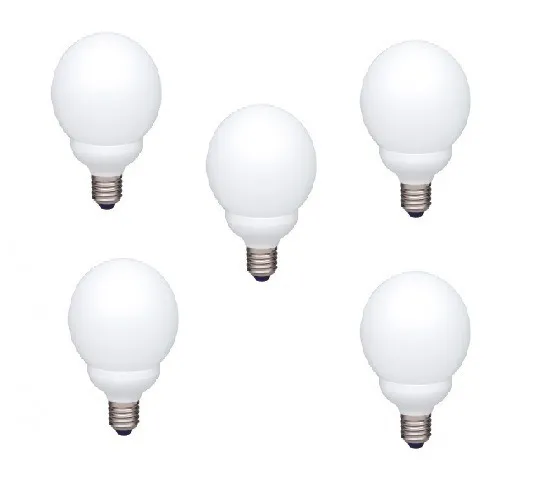 Set de 5 becuri fluorescent Panasonic E27 18W cu formă sferică și lumină albă caldă