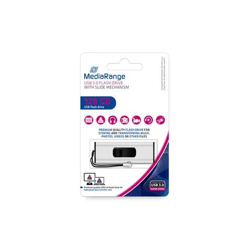 Stick USB 3.0 MediaRange 128GB negru cu vârf metalic