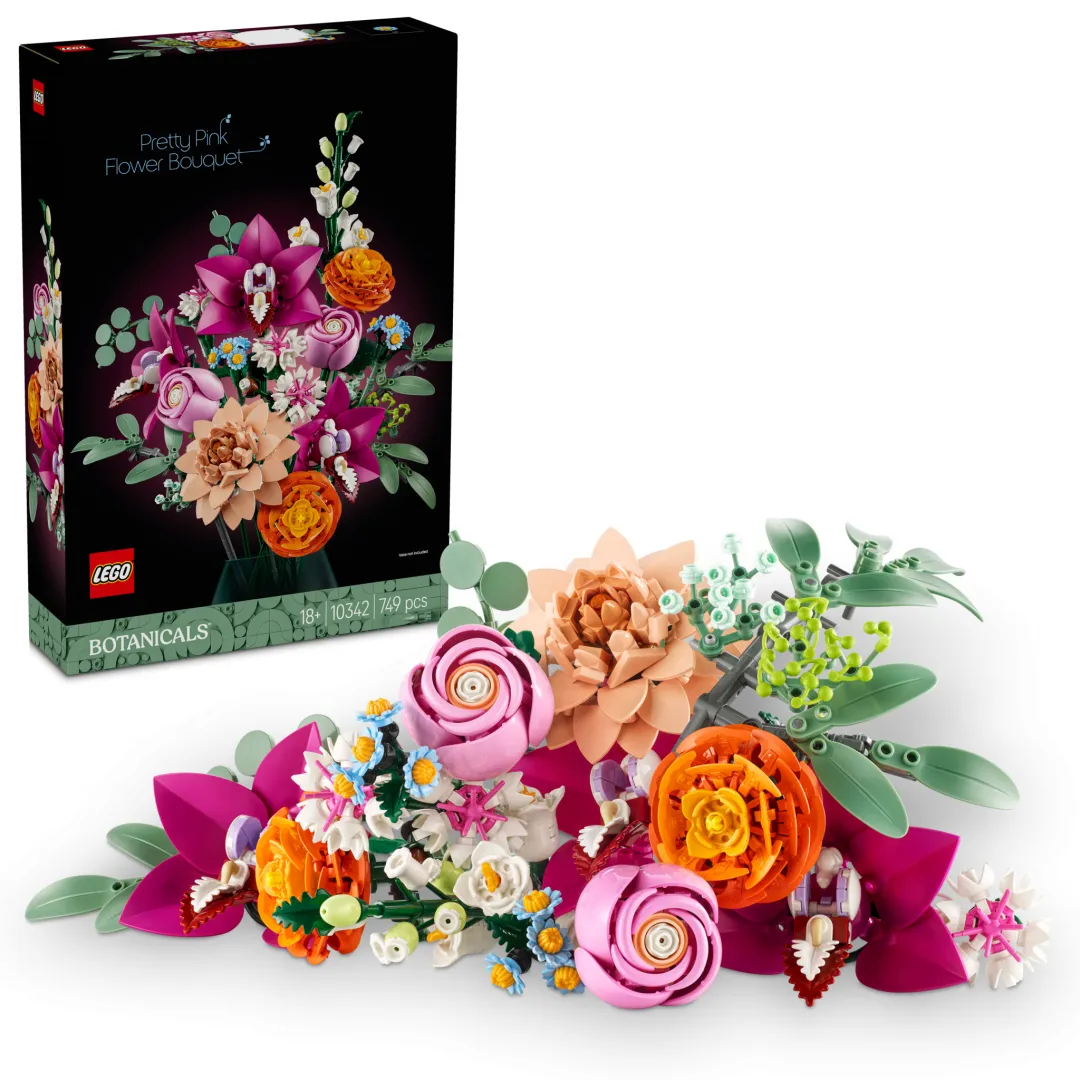 Set LEGO Buchet de Flori Roz 10342, buchet decorativ din piese LEGO