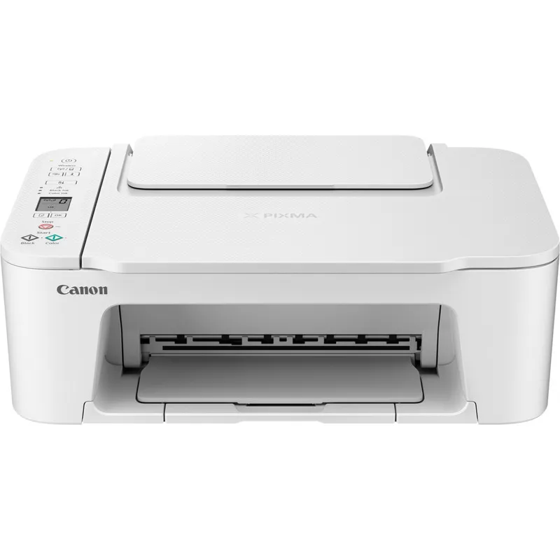 Multifuncțională InkJet Canon TS3751i albă, vedere frontală, pe birou