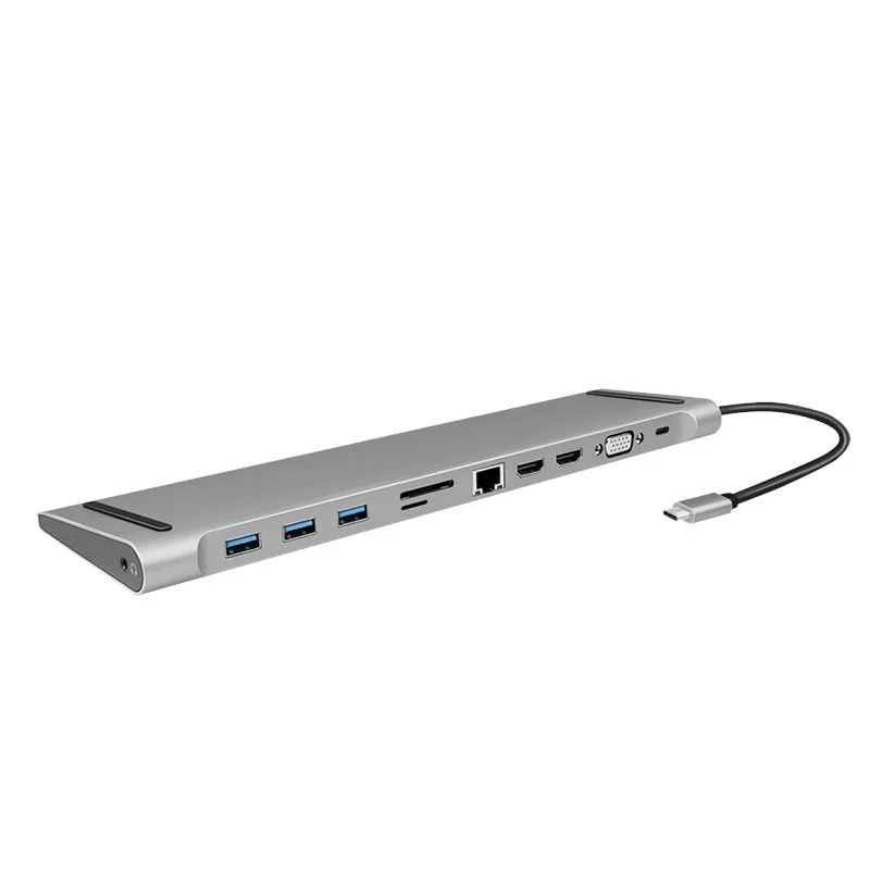 Stație andocare USB-C Logilink argintie cu porturi HDMI și VGA