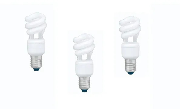 Set 3 becuri fluorescent Panasonic E27 8W spirală lumină caldă