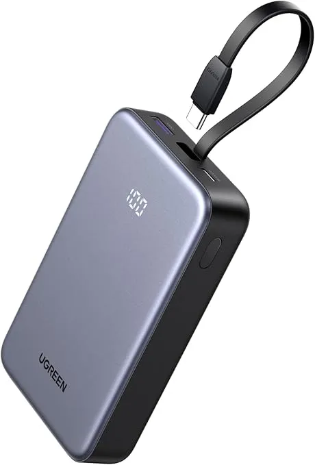 Baterie externă Ugreen 20000mAh gri cu cablu USB-C integrat