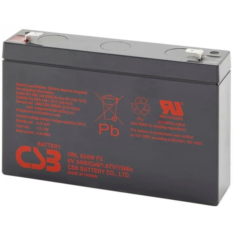 Acumulator CSB HRL634W 6V 9Ah negru cu etichete certificare
