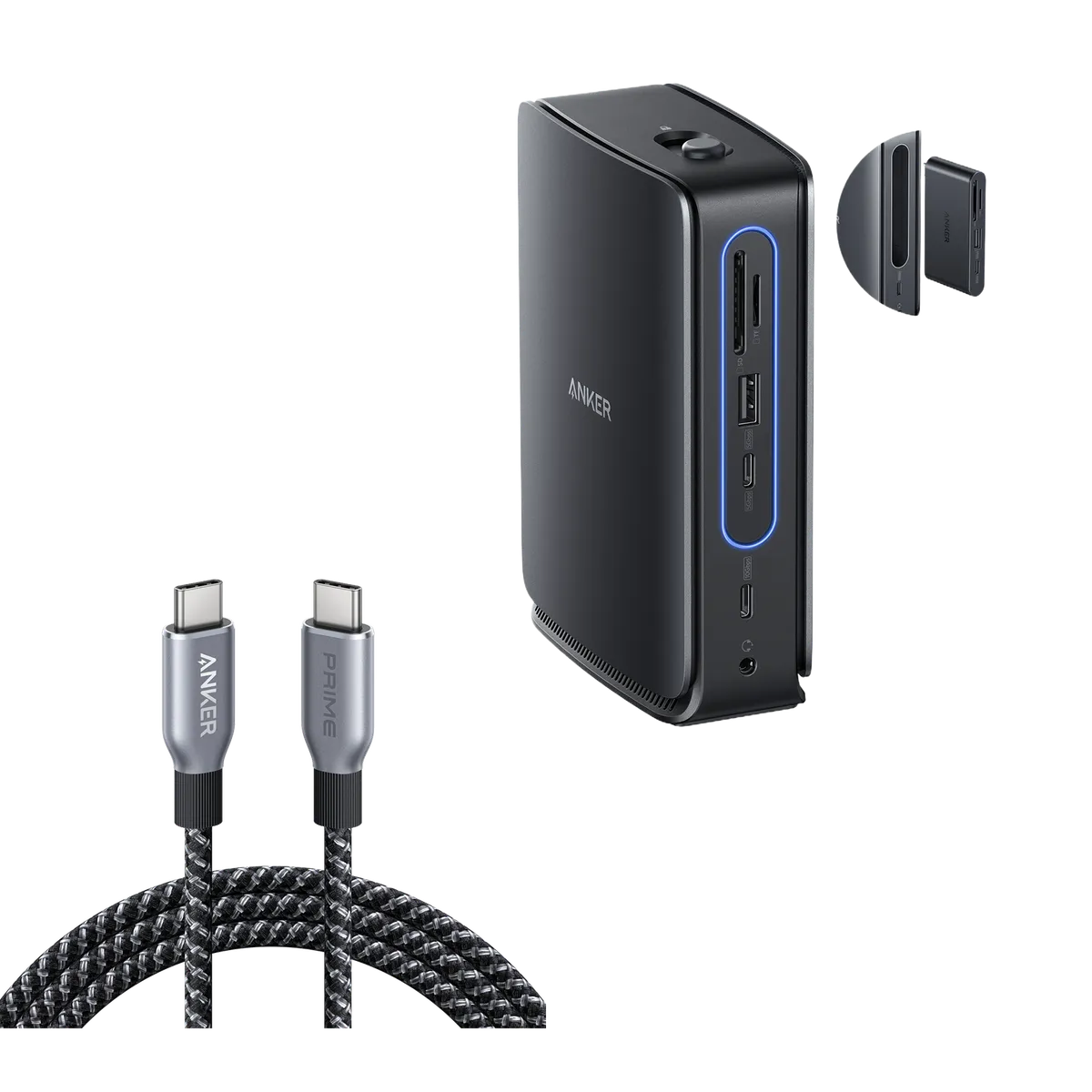 DOCKING Station Anker Nano 13-in-1, porturi: 3 x USB-C, 3 x USB-A, 2xHDMI, 1xDisplay port, RJ-45 1Gbps, SD,TF, mini HUB 6-in-1 detasabil, conectare prin USB-C, retea, gri, "A83C3311" (timbru verde 0.18 lei - 0194644273842
