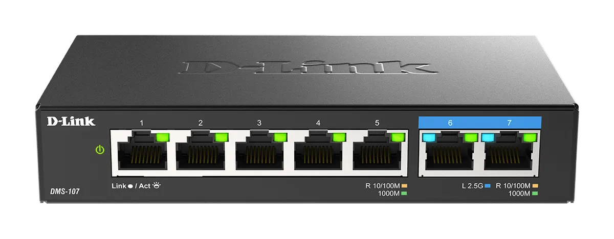 Switch D-Link DMS-107 cu carcasă metalică și 7 porturi Gigabit