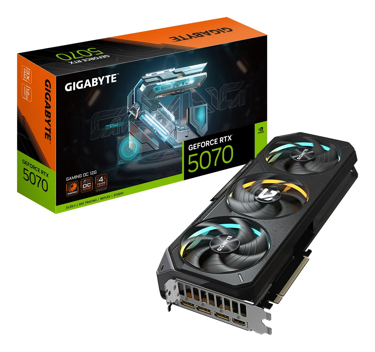 Placa video Gigabyte RTX 5070 Gaming OC 12GB GDDR7 cu ventilatori de răcire