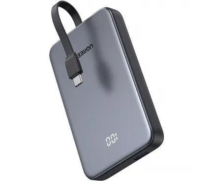 Baterie externă Ugreen 10000mAh gri cu porturi USB și USB-C