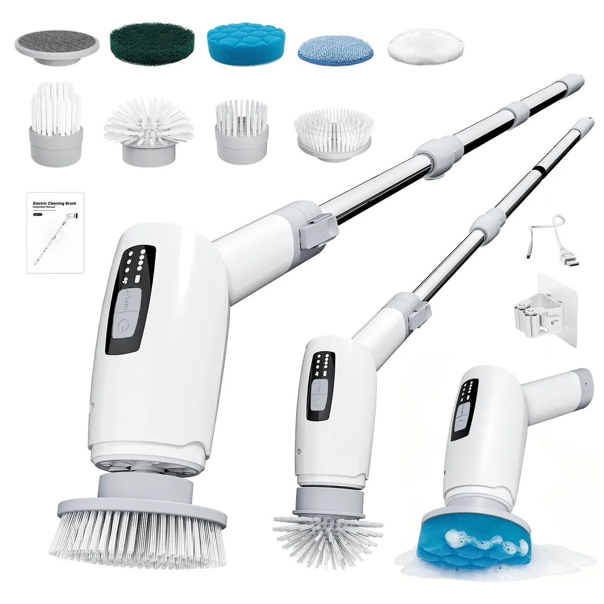 Perie electrică rotativă cu 3 viteze și 9 capete interschimbabile, culoare alb
