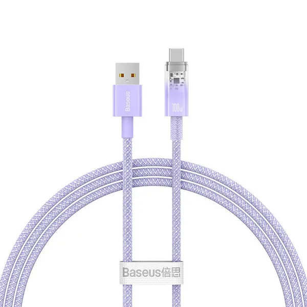 Cablu USB-C Baseus Explorer 100W violet braided 1m cu senzor temperatură