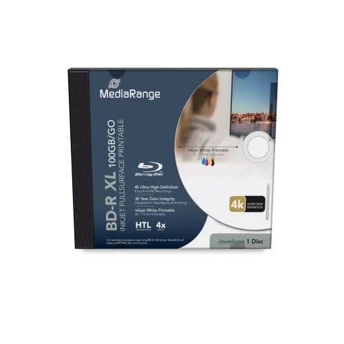 Disc Blu-ray BD-R XL 100GB MediaRange cu suprafață imprimabilă în carcasă Jewelcase