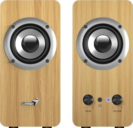 Boxe stereo Genius SP-HF400 2.0 din lemn de pin cu control bass