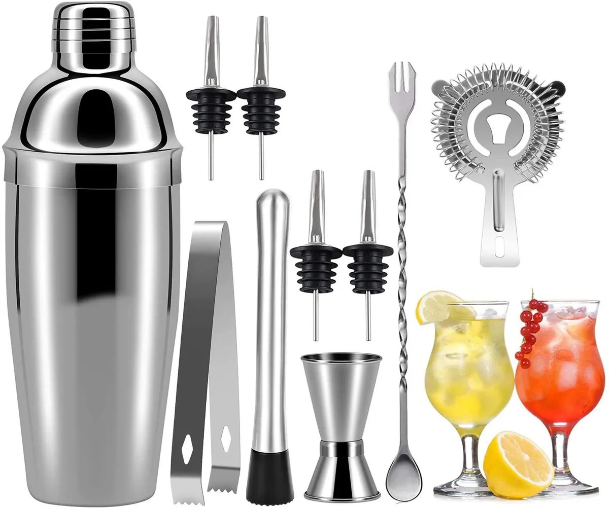 Set shaker cocktail profesional din inox cu 10 piese