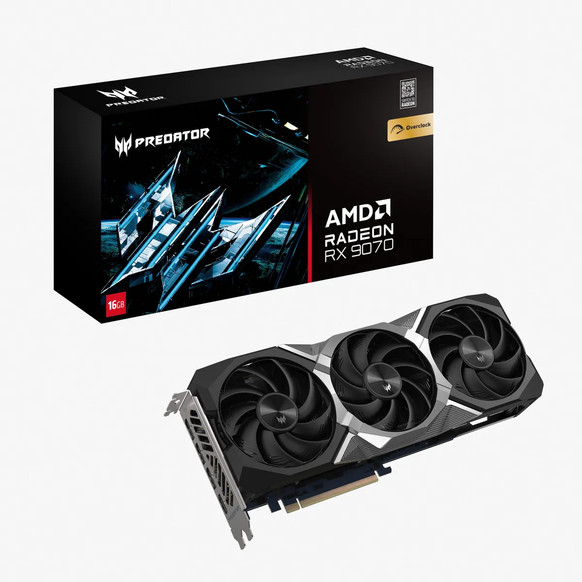Placa video Acer Predator BiFrost Radeon RX 9070 16GB GDDR6 - vedere frontală