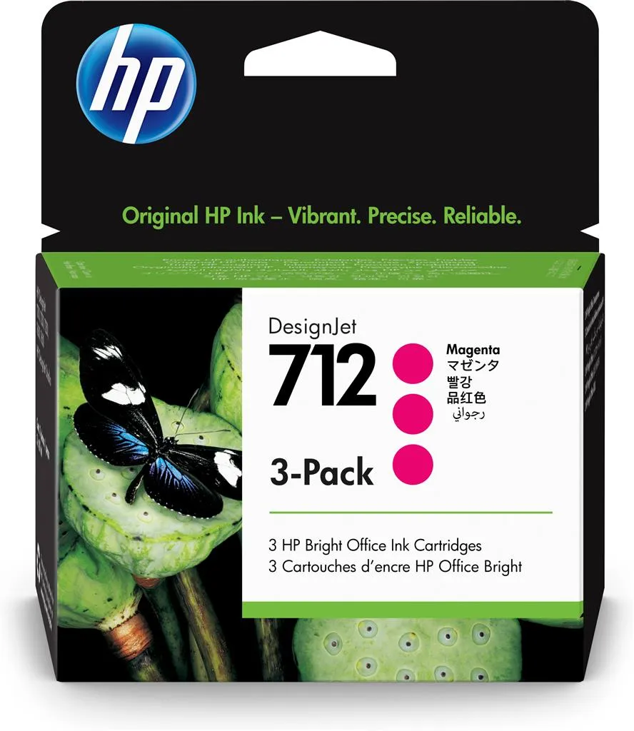 Pachet tri-pack 3 cartușe HP 712 Magenta originale pentru DesignJet