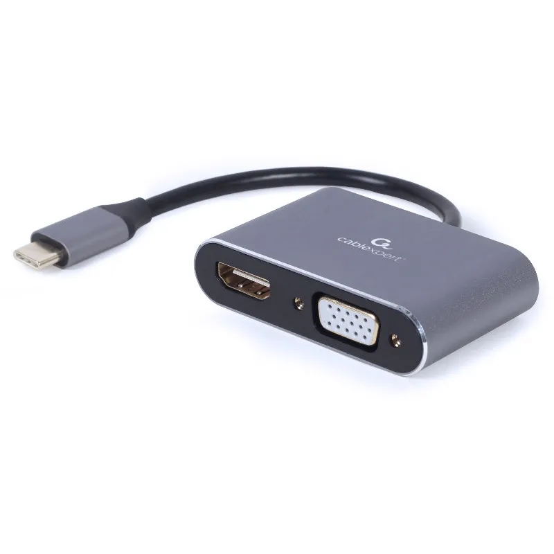 Adaptor Gembird USB-C HDMI VGA gri cu cablu 15cm