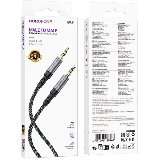 Cablu audio Jack 3.5mm Borofone BL24 negru 1 metru