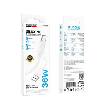 Cablu USB-C Borofone BX123 alb, 1 metru, pentru încărcare smartphone