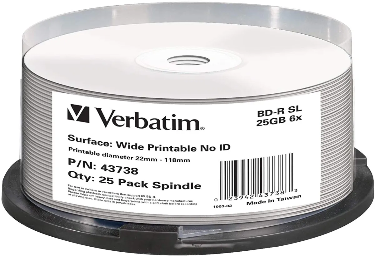 Discuri BD-R Verbatim 25GB 6X, set de 25 bucăți în cutie spindle