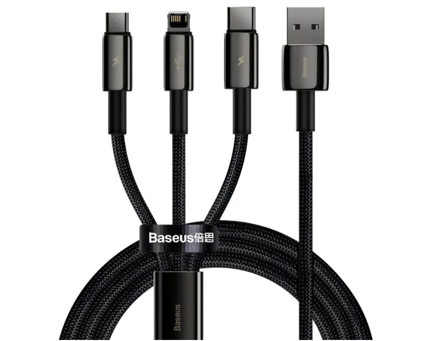 Cablu 3 în 1 Baseus Tungsten Gold cu conectori Micro-USB Lightning USB-C