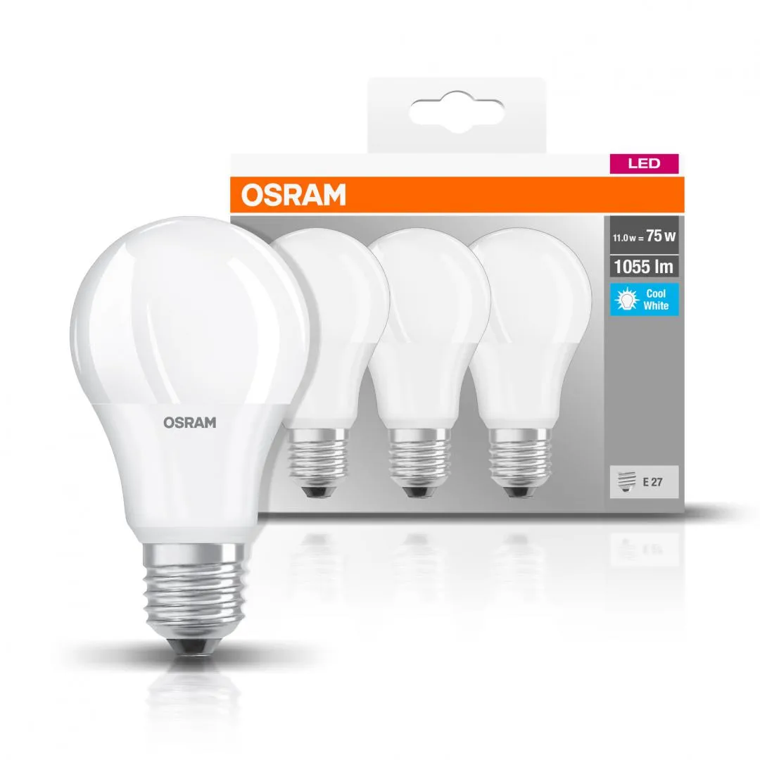 Set 3 becuri LED Osram E27 10W alb cald soclu standard