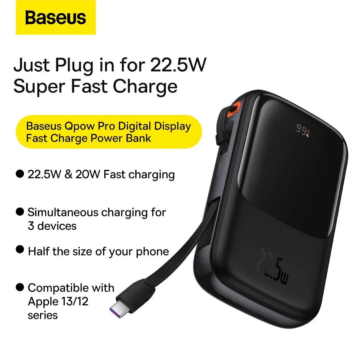 Power bank Baseus Qpow Pro 10000mAh negru cu afișaj digital
