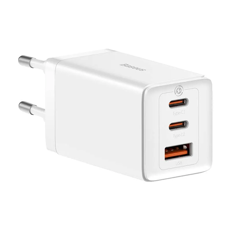 Incarcator retea Baseus GaN5 PRO 65W alb cu trei porturi