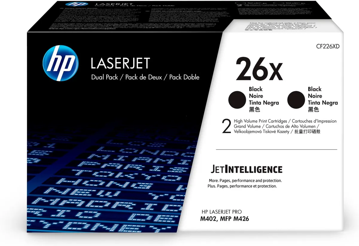Cartus toner HP 26X negru original, pachet dual CF226XD