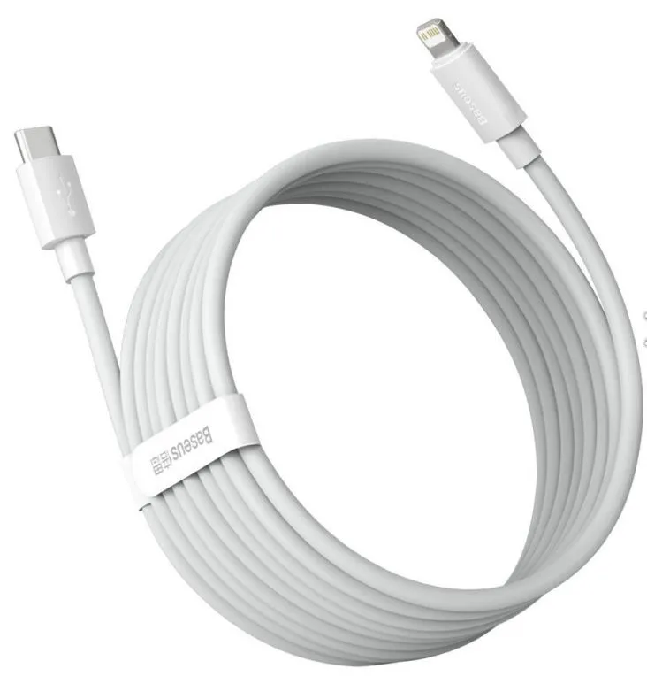 CABLU alimentare si date Baseus Simple Wisdom,Fast Charging Data Cable pt.smartphone,USB Type-C la Lighting PD 20W (2buc/set),1.5m, alb "TZCATLZJ-02" (timbru verde 0.18 lei) - 6953156230323