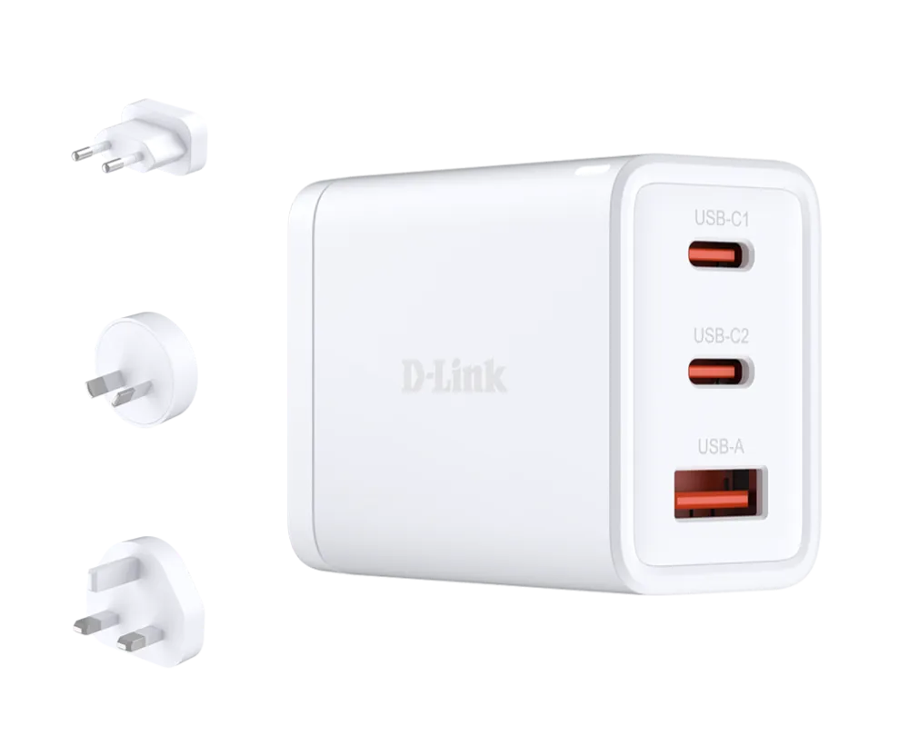 Încărcător retea D-Link DCP-651 alb 65W cu 2 porturi USB-C și 1 USB