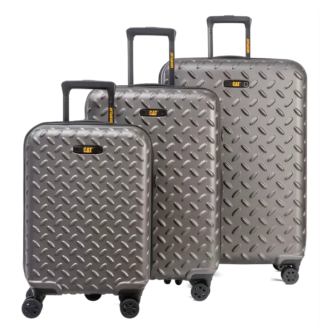 Set 3 trolere Caterpillar Industrial Plate din ABS titanium, 35L, 59L și 92L