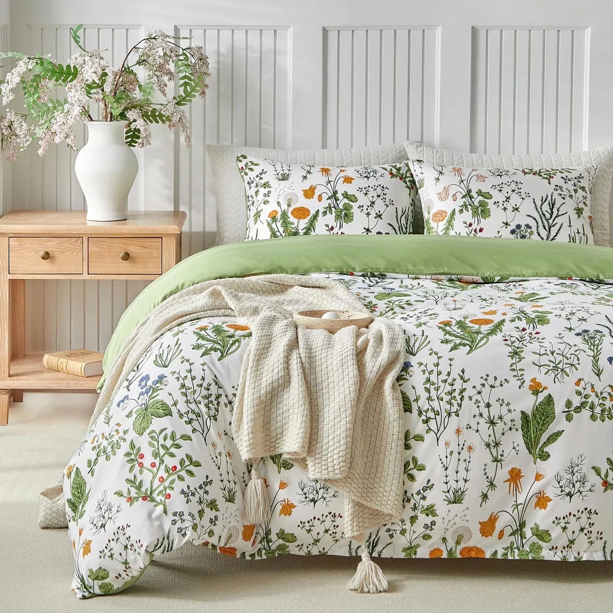 Lenjerie de pat dublu 240x220cm din microfibră cu model frunze