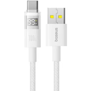 Cablu USB-C Baseus cu textil impletit alb, 2 metri, putere 100W