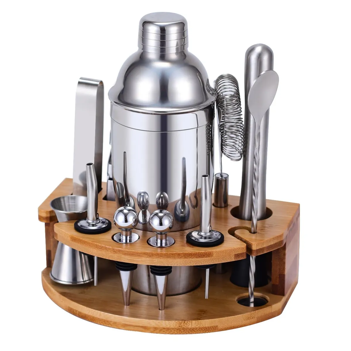 Set barman complet cu 12 accesorii oțel inoxidabil și suport